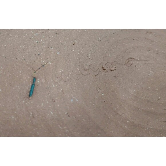 Signed Studio Pottery Bowl With Twisted Handles Teal Blue Fishscale Design - Picture 7 of 9